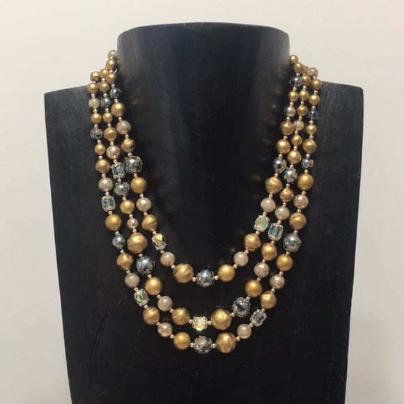 necklace vintage beaded style marked Japan gold multi strand - Picture 2 of 13